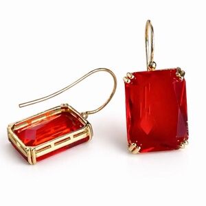 Red Glass Crystal Hook Earrings